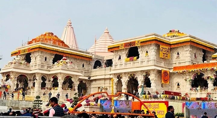 M_Raj03's tweet photo. Immersed in the divine ambiance of Ayodhya. Being a part of this glorious ceremony is joy to behold. A day to remember for the ages! 

#RamMandirPranPrathistha https://t.co/9BYw2UzRUp