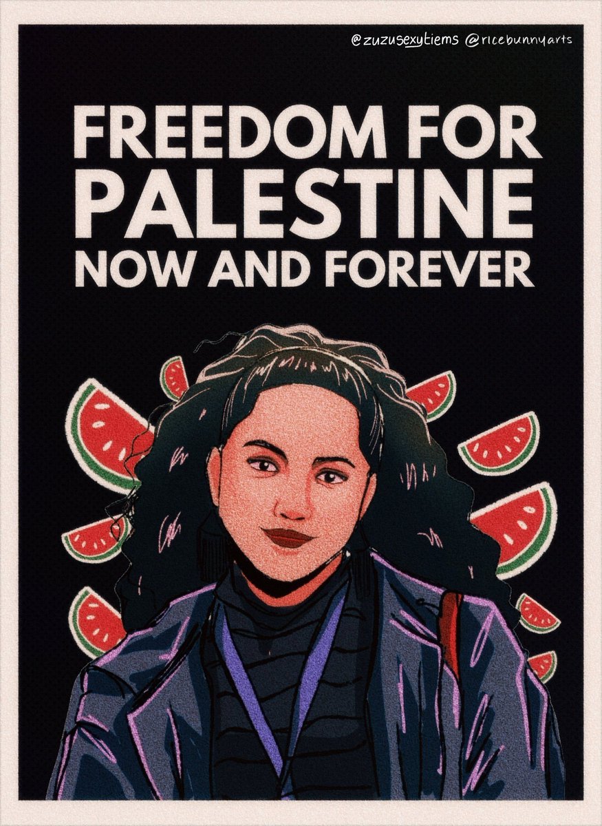 zuzusexytiems's tweet photo. Bisan.
—
This week, @ricebunnyarts and I are collaborating on a series of portraits of Palestinian figures for #StrikeForGaza.

To help educate, we're linking resources below on how you can also help during this time. Let's keep fighting for a #FreePalestine! 🇵🇸 https://t.co/kkgbnDjEQh