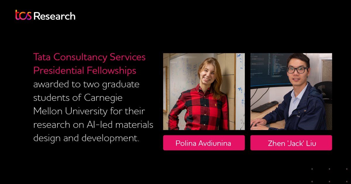 Polina Avdiunina & Zhen “Jack” Liu , #chemistry Ph.D students of @CarnegieMellon, are recipients of Tata Consultancy Services Presidential Fellowships for their research that can advance #DrugDesign. 
Know more- bit.ly/3vQCgH4
@TCS
#Research #AcademicTwitter #Academia
