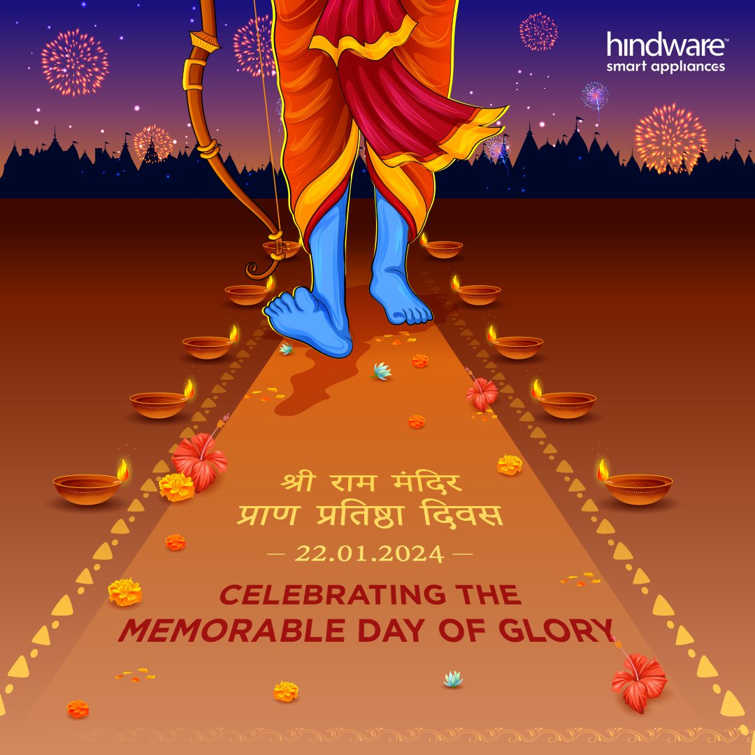 Hindware Smart Appliances celebrates the historic consecration ceremony at Ayodhya's newly constructed Shree Ram Mandir, marking a momentous day in India's spiritual journey. #RamMandirPranPrathistha #SriRam #Glory #HindwareSmartAppliances #Ayodhya #RamMandir