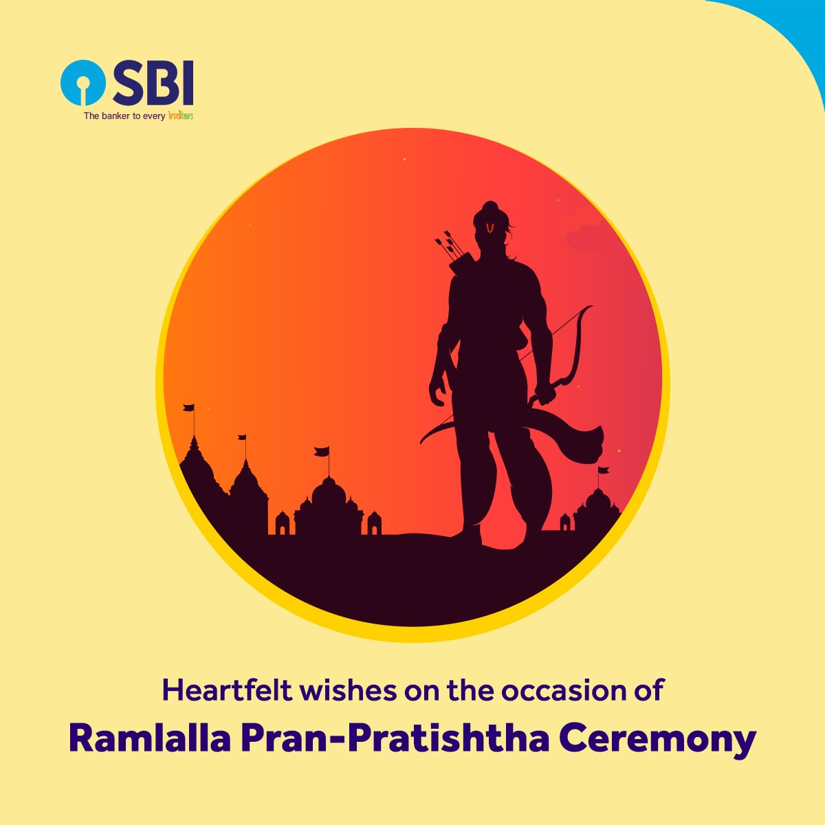 TheOfficialSBI's tweet photo. A day of joy, spirituality and cultural pride as we celebrate Ramlalla Pran-Pratishtha Ceremony at Ayodhya. Let's come together to celebrate this spiritual event with reverence and devotion.

#SBI #DeshKaFan #TheBankerToEveryIndian #RamMandir #PranPratishtha https://t.co/KIonCVzz0O
