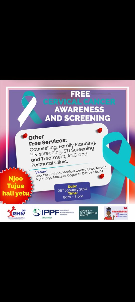 _brie2547's tweet photo. Come and  join us at our model facility,@RehnetMed Friday_26th; for this special session that will be happening as from 8Am_3Pm. We're offering free cervical cancer screening and education,family planning,HIV screening, STI screening  and treatment,ANC and Postnatal https://t.co/ZwIOlAtdI5