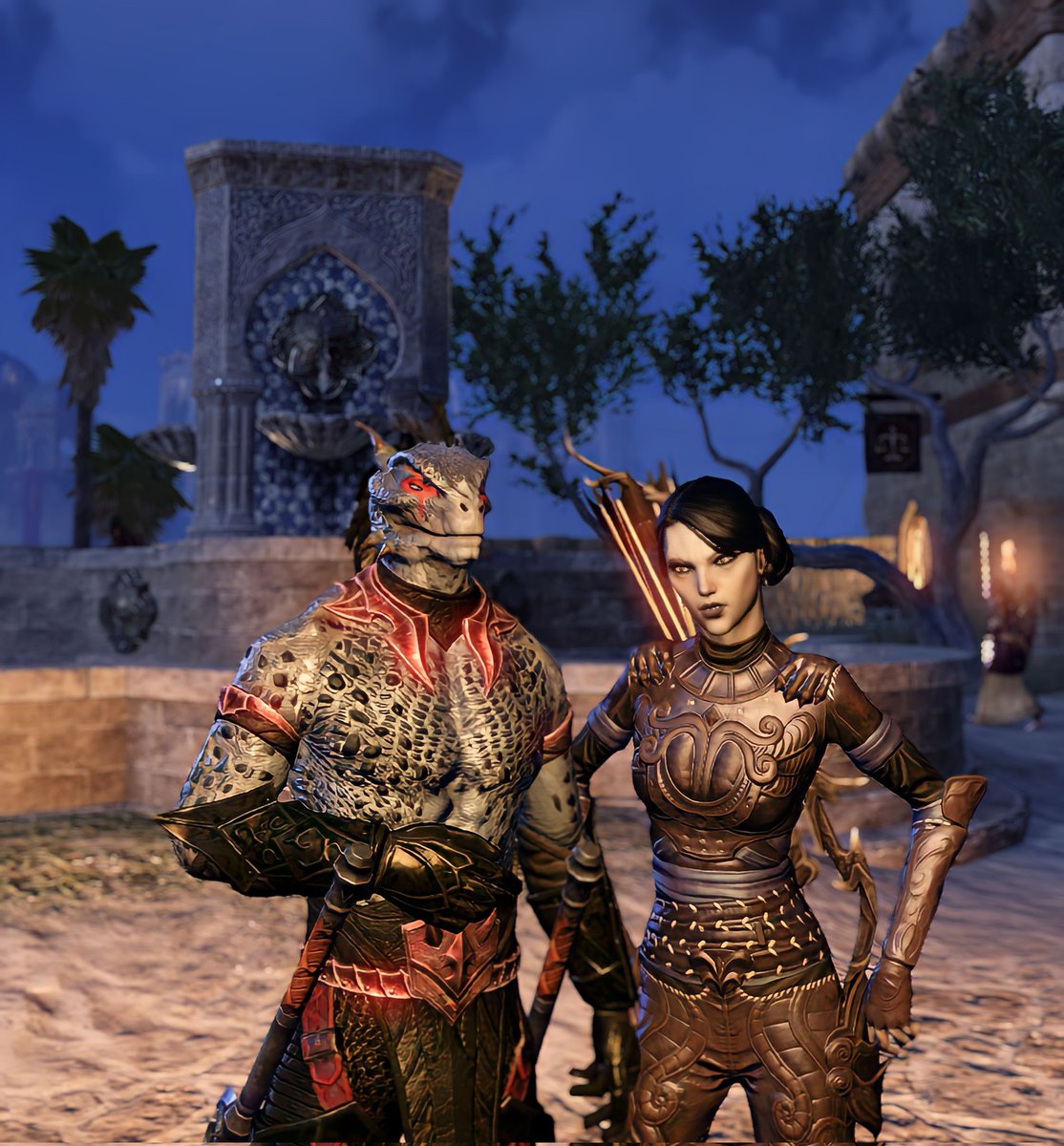 Savage_Nirnroot's tweet photo. Upgraded Sharp-As-Night's outfit earlier this morning. I think it suits him. It's a shame he doesn't like outfit stations, though. 

#ESO @TESOnline @ElderScrolls #Talia #SharpAsNight #Companion #HewsBane #Dunmer #Argonian https://t.co/Xuq416wXwA