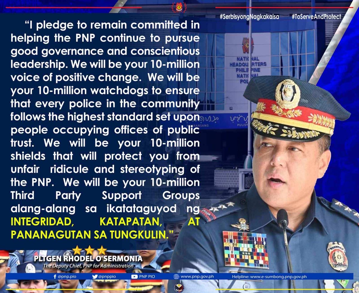 PLTGen Sermonia concluded his speech by expressing his continued commitment to the PNP even after his retirement. Read more: facebook.com/share/ZgVngY1K… #ToServeandProtect #SERBISYONGNAGKAKAISA pnp.gov.ph facebook.com/pnp.pio youtube.com/pnppio