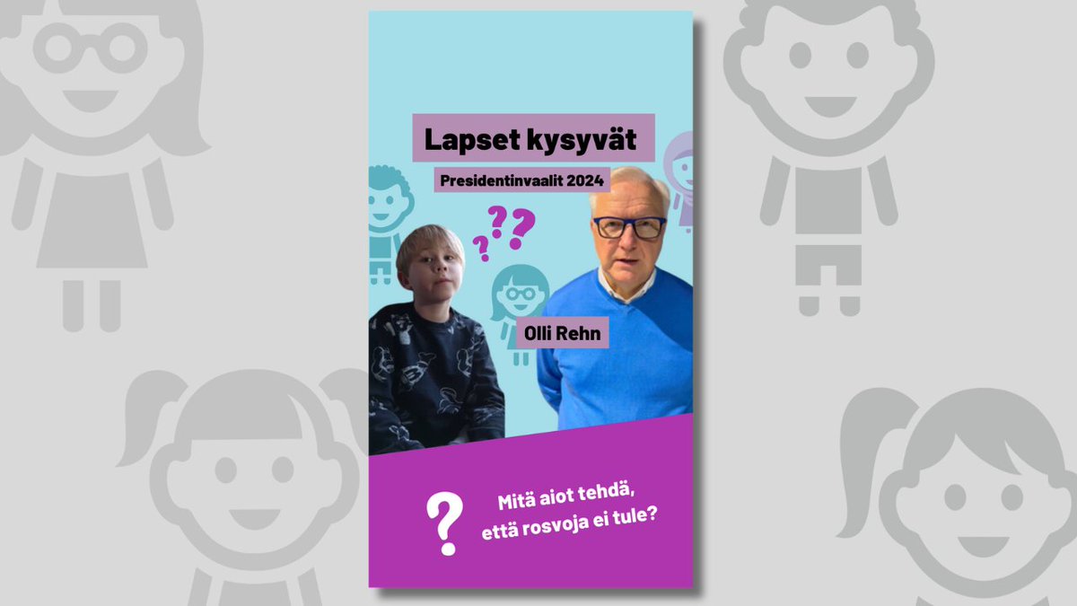 Arvaisitko, kuka oli <a href="/ollirehn/">Olli Rehn</a> lapsuuden idoli?🤔

Presidenttiehdokas Olli Rehn pääsee vastaamaan lasten mainioihin kysymyksiin! Ja lapset kertovat, oliko vastaukset hyviä. 

Katso video: youtube.com/watch?v=e5wdBh…

#presidentinvaalit2024 #ÄäniLapselle