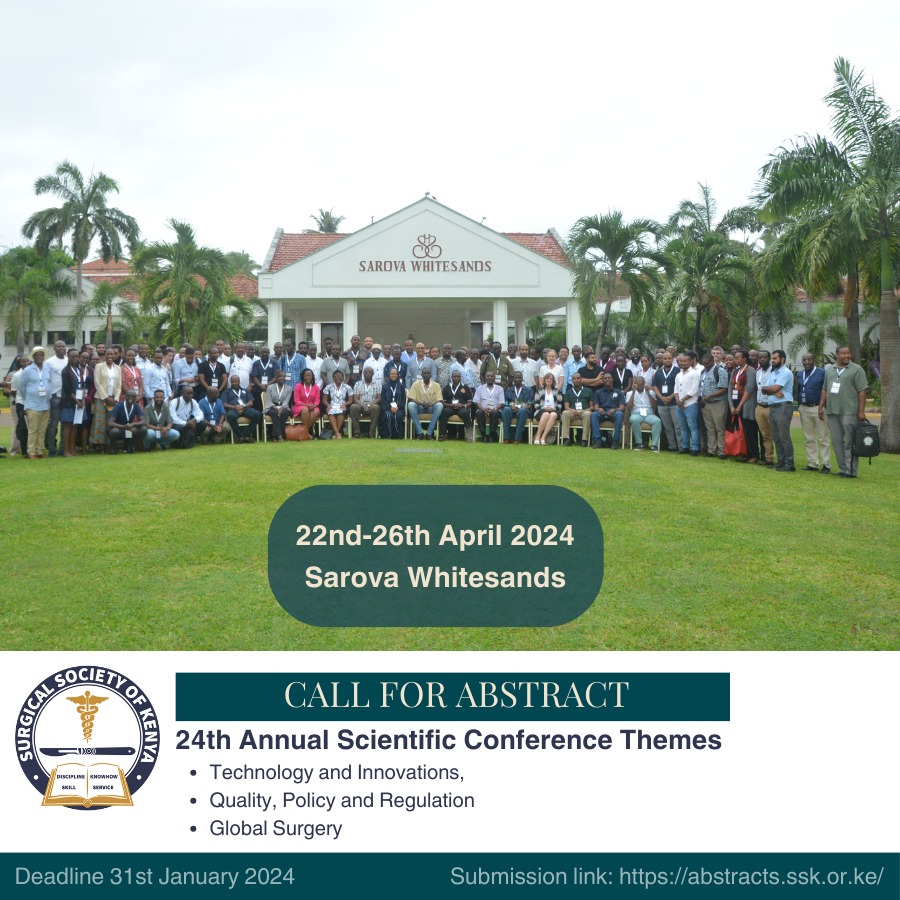 Deadline is approaching! Submit your abstract today for the 24th Annual SSK Scientific Conference. Theme:Advancing Surgical Excellence through Training,' exploring sub-themes like technology, quality, policy, regulation, and global surgery. Use the link: forms.gle/GryMNAr5bPwfVp…
