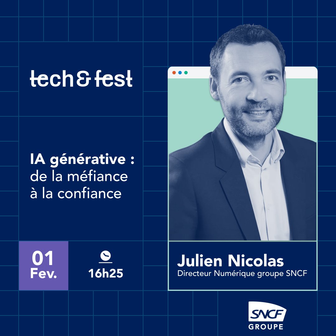 SNCFNumerique's tweet photo. Nous vous donnons rendez-vous les 1 et 2 février 2024 au salon #techandfest de Grenoble avec #574AuRa!

#IA, #mobilites durables ou encore #reconversion interne...Nos experts numériques seront présents pour répondre à vos questions.

Pour vous inscrire 👉 https://t.co/5KfqwtrBdt https://t.co/4Mb5MwELlN