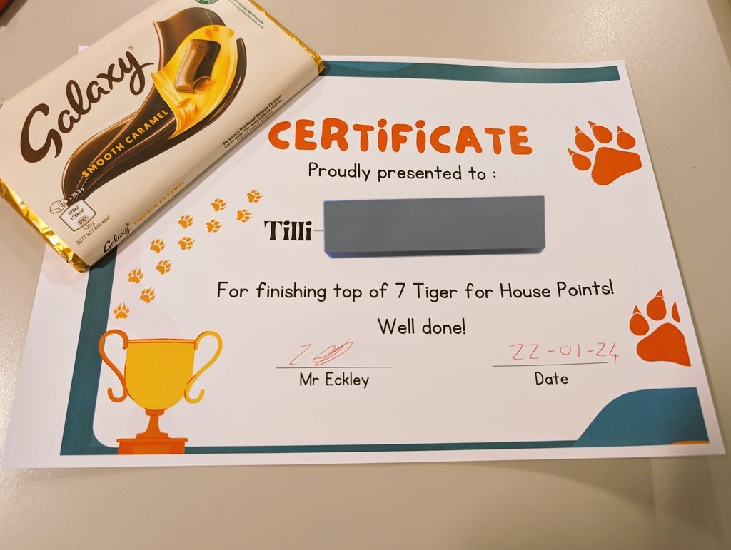 ComputingMr's tweet image. Before Christmas 7T was first for House points in Year 7, we were shocked to see last week that we were 2nd 😯.
We now have a weekly competition in 7T where the student with the most House points in the week gets a certificate and a sweet of their choice.
@HavelockAcademy