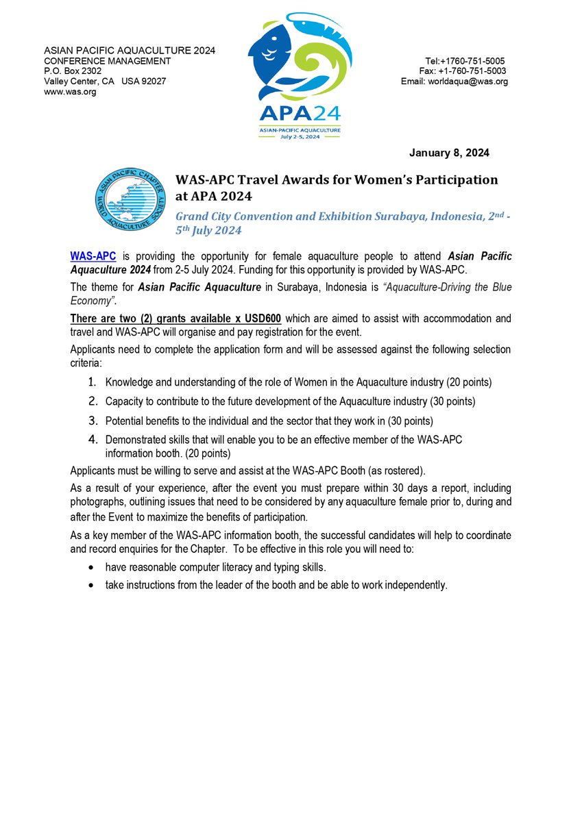 WASAPC's tweet image. Travel Awards for Women’s Participation
at APA 2024.  Applications close on 28th February 2024. Any general enquiries and questions about the Student Awards should be referred to Dr. Bibha Kumari,
at bibhak136@gmail.com. Dr. Fanny Yasumaru,  email: fyasumaru@gmail.com