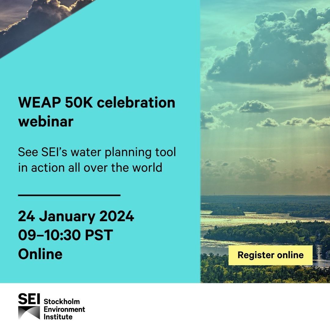 SEIclimate's tweet photo. Join us on Wednesday to explore the transformative impact of SEI's #water modeling tool #WEAP on global research and water planning.
Event Details:
📅 January 24th
🕧 9:00 AM – 10:30 AM PST
Register ➡️ https://t.co/aHloCeF0gj https://t.co/mZCBBG4g9g