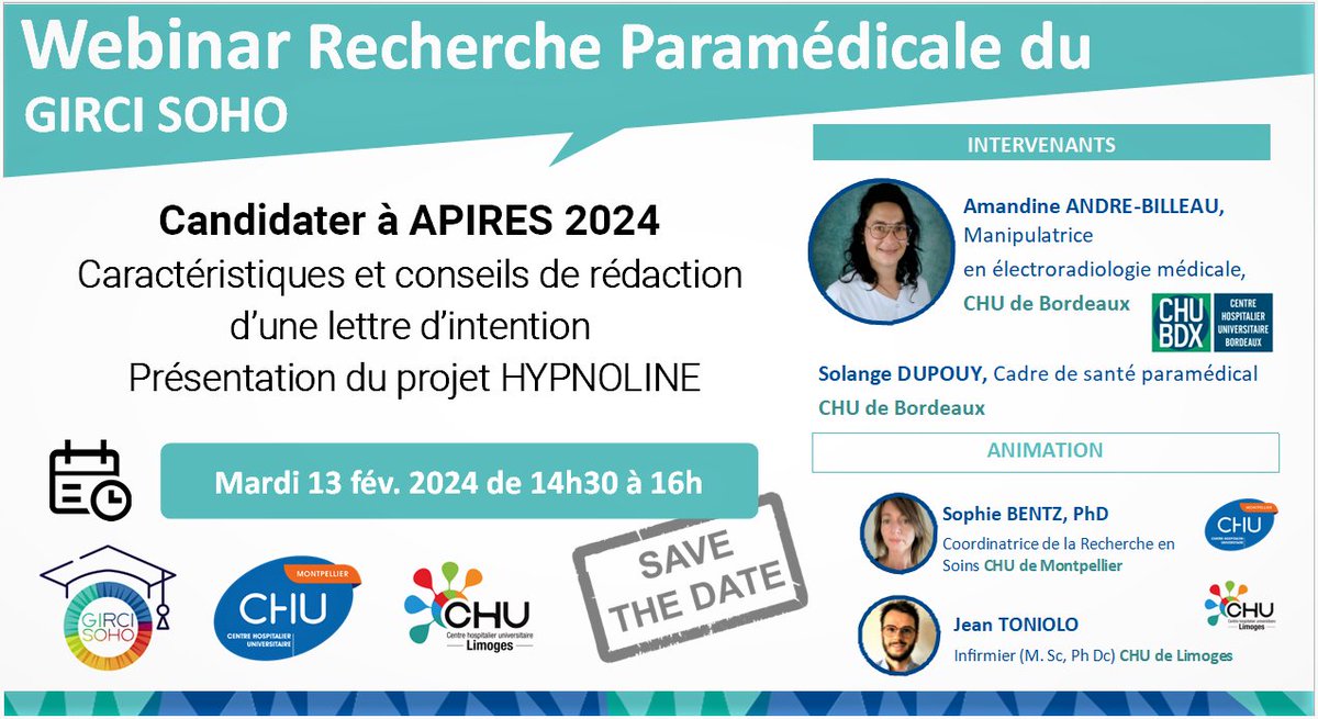 GIRCI SOHO (@gircisoho) on Twitter photo 🔜Webinaire #Recherche #Paramed | Candidater à #APIRES 2024 et la présentation du projet HYPNOLINE retenu lors de la précédente édition !
présenté par :
@AmandineAndré-Billeau <a href="/CHUBordeaux/">CHU de Bordeaux</a>
<a href="/BentzSophie3/">Bentz Sophie</a> <a href="/CHU_Montpellier/">CHU de Montpellier</a>
<a href="/Jean_Toniolo_/">Jean Toniolo</a> <a href="/CHULimoges/">CHU de Limoges</a>
open⤵️
register.gotowebinar.com/register/32781… 🔜Webinaire #Recherche #Paramed | Candidater à #APIRES 2024 et la présentation du projet HYPNOLINE retenu lors de la précédente édition !
présenté par :
@AmandineAndré-Billeau <a href="/CHUBordeaux/">CHU de Bordeaux</a>
<a href="/BentzSophie3/">Bentz Sophie</a> <a href="/CHU_Montpellier/">CHU de Montpellier</a>
<a href="/Jean_Toniolo_/">Jean Toniolo</a> <a href="/CHULimoges/">CHU de Limoges</a>
open⤵️
register.gotowebinar.com/register/32781…