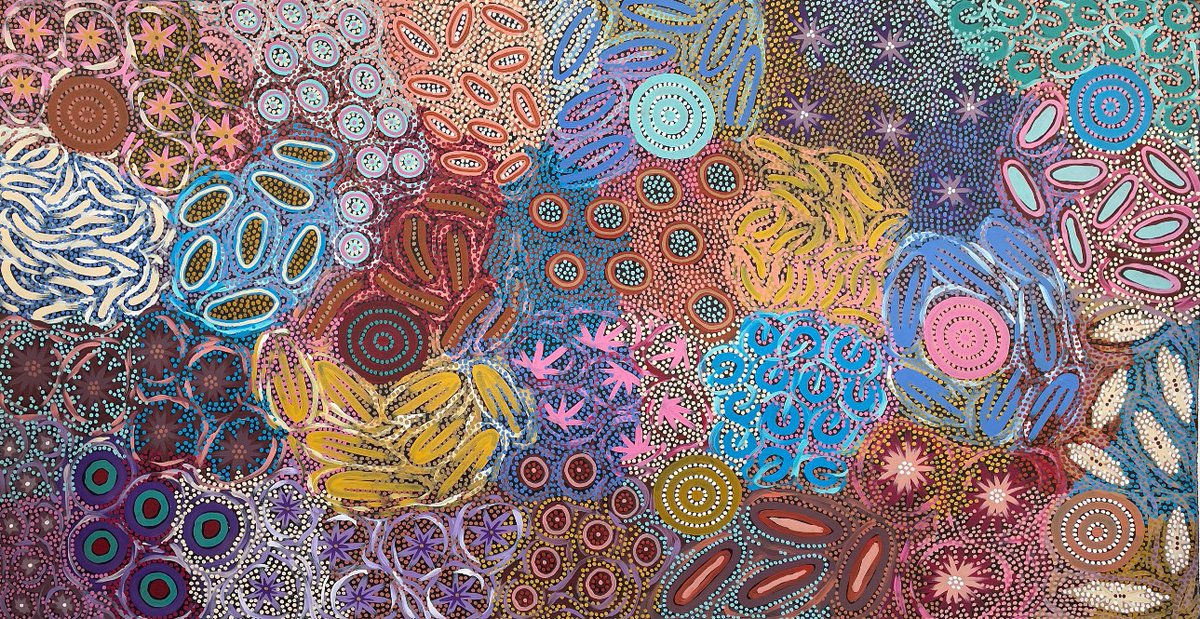 Next exhibition opening at Japingka: ‘How we Paint- Eight Artists’ – pic: Michelle Possum, Grandmother’s Country, Jap 020604 – now available online japingkaaboriginalart.com/collections/ho… #contemporaryart #aboriginalart #indigenous