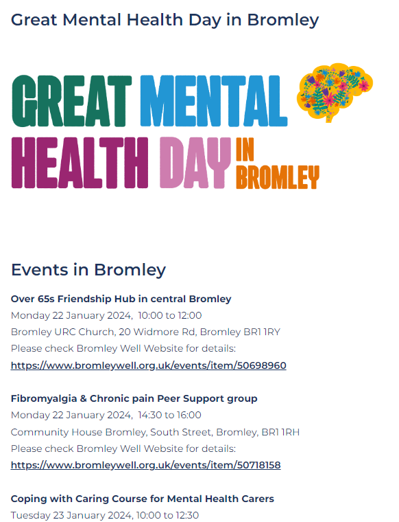 London's #GreatMentalHealth Day is this Friday Check @ThriveLDN's map to join in events & activities to support #community, connection & #wellbeing 👇 ow.ly/x2Um50Qrau9 @ageukBandG @blgmind @bromleymencap @onebromley @KingsCollegeNHS