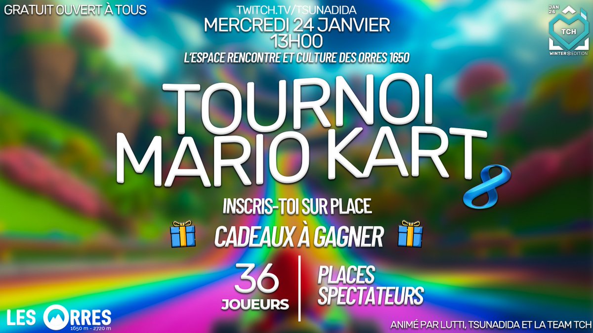 Mercredi 24 Janvier : TOURNOI MARIO KART à l'espace rencontre et culture de la station <a href="/Les_Orres/">Les Orres</a> 🏆
Tu veux participer? ➡ Inscription sur place et places spectateurs disponibles !
Toutes les infos ici : thecrew.ch/mariokart
#myhautesalpes #purealpes #TCH