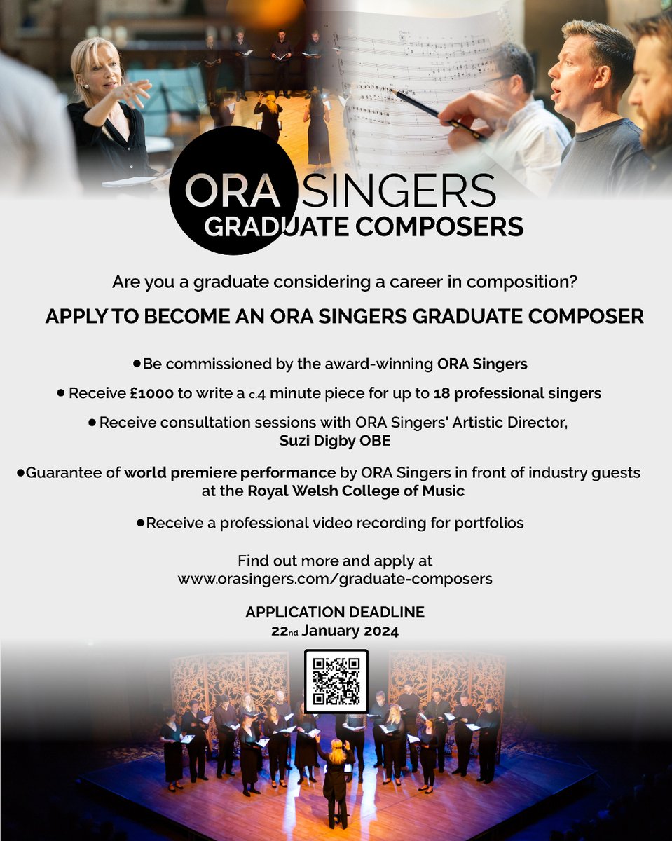 Today is the last chance to apply for our Graduate Composers' Showcase! Receive £1,000 to write a new commission which we'll perform and record at the @RWCMD this year! We're welcoming Graduates from any Uni/Conservatoire with any degree! orasingers.com/graduate-compo…