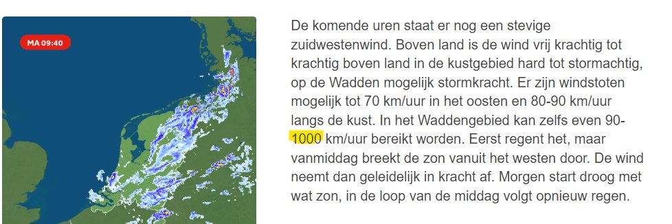 tja <a href="/KNMI/">KNMI</a> mensen hebben nogal wat kritiek  over alle codes geel, oranje e.d. maar voor de beeldvorming is het niet handig dat je windstoten van 1000 km per uur gaat voorspellen 😂🤣😂 <a href="/NOS/">NOS</a>