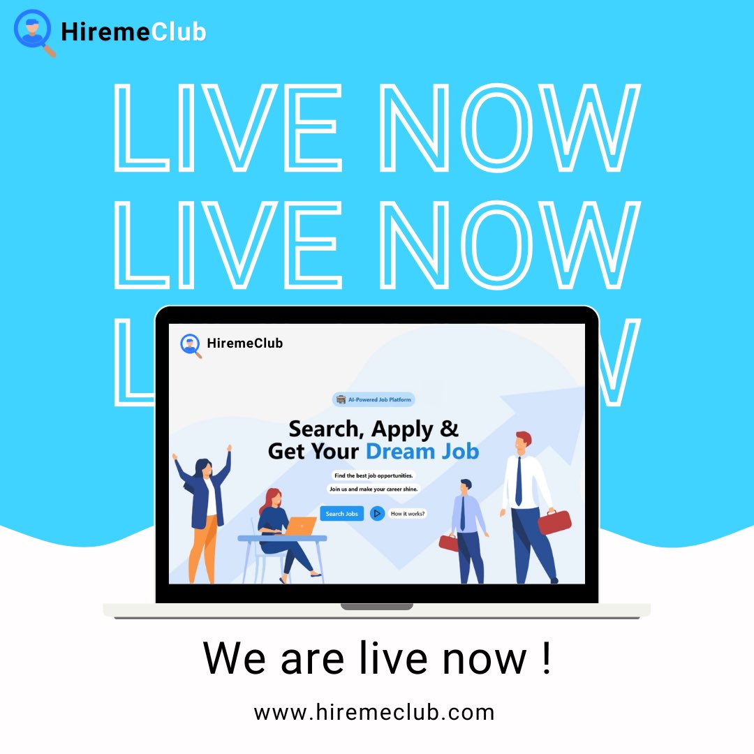 HiremeClub's tweet photo. One Exam, Unlimited Opportunity

We are live with our product. Secure your dream jobs within 24-hours of application. Go to https://t.co/siU0Jhnvvr for the detailed information. 
Feel free to DM
#hiremeclub #productlaunch #jobs https://t.co/QJAQSWTf1O