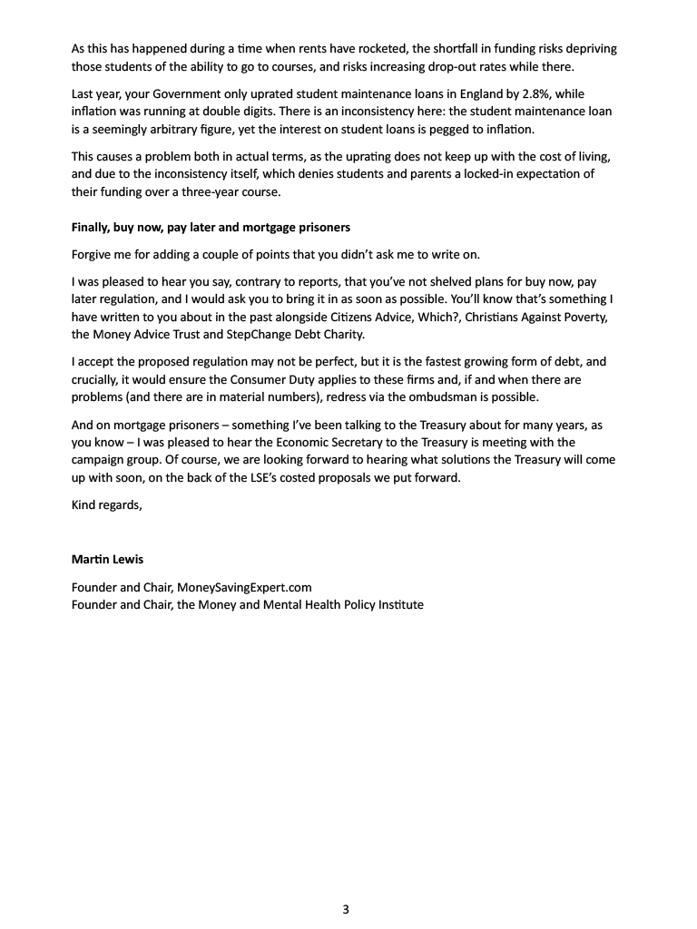 The budget is just 6 weeks away. Today I sent the Chancellor, @Jeremy_Hunt a letter, on his request, to ask that he fixes: - Unfair Child Benefit rules penalising single income families - The Lifetime ISA penalty hitting young 1st time buyers - Above inflation mid-contract…