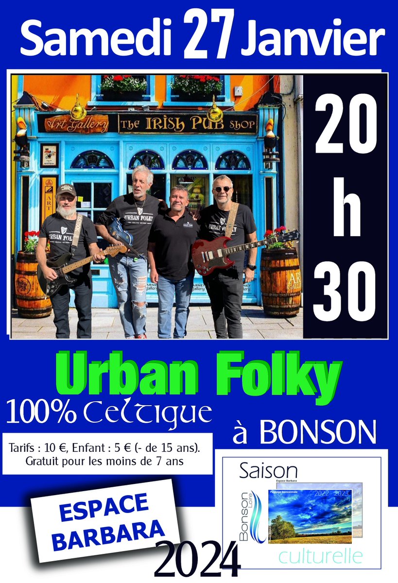 Musique celtique à Bonson ce samedi 27 Janvier 2024 avec Urban Folky.