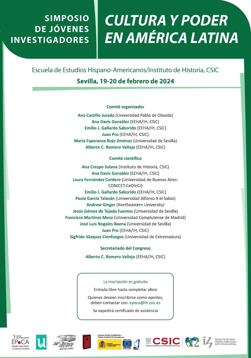 BibAmericanista's tweet photo. Informamos del Simposio de Jóvenes Investigadores "Cultura y poder en América Latina",  que se celebrará los días 19 y 20 de febrero de 2024 en la Escuela de Estudios Hispanoamericanos.
#NoticiasBAS
@BibAmericanista 
@bibliotecasCSIC https://t.co/ydLRLXObLN