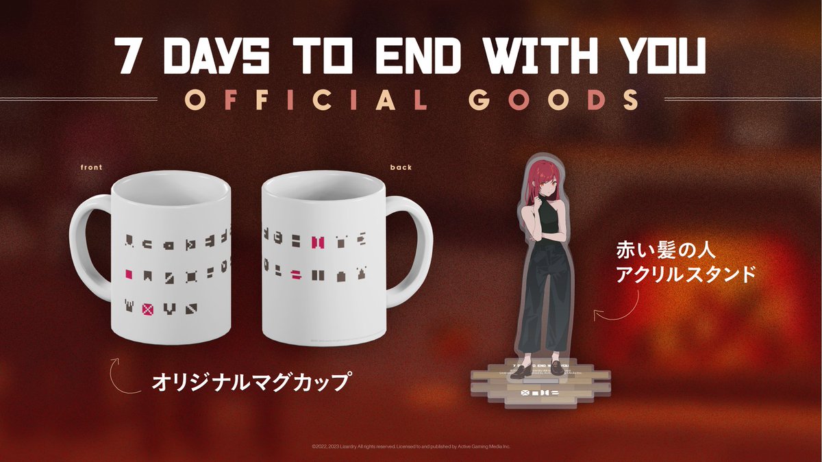 playismJP's tweet photo. PLAYISMオフィシャルストアに、予約を受け付けていた 『7 Days to End with You』のオリジナルマグカップが入荷しました。「赤い髪の人アクリルスタンド」とともに、ご購入いただいたら最短数日でお届け可能です！
#7DaystoEndwithYou
詳細はこちら：
https://t.co/bMnn4gLv2k https://t.co/nGkn9eCdKH