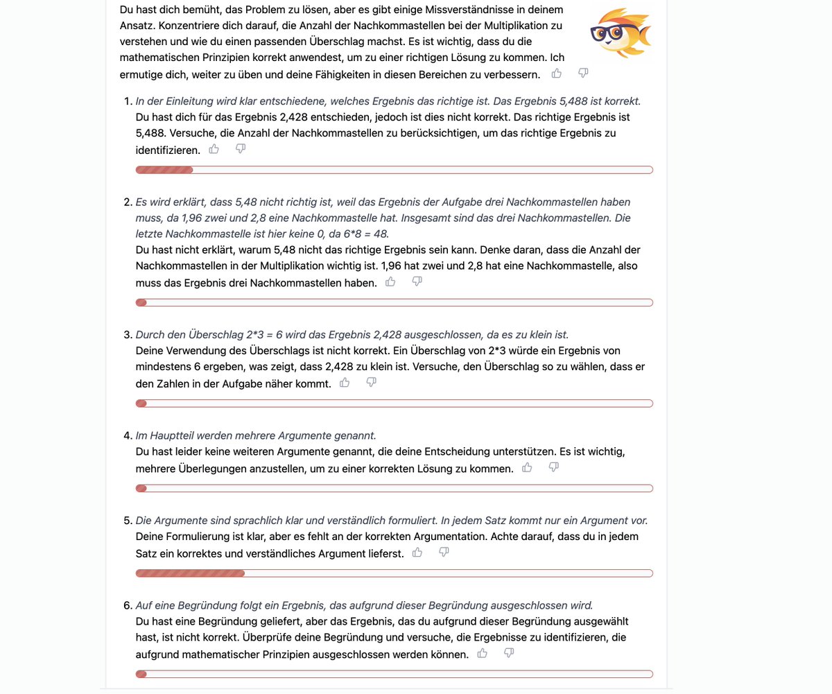 Feedback zu #mathematischen #Argumentationen mit @FieteAi klappt auch. Ich muss sagen, dass ich positiv überrascht bin! 👍
Werde das Tool also bald im #Mathematikunterricht einsetzen.

#twlz #MathematikEDU