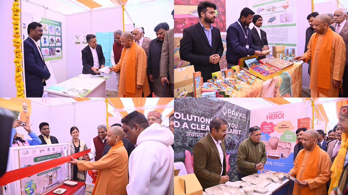 ♻️Sustainable initiatives such as biodegradable decor, compostable tableware displayed as part of the Exhibition on #SUP alternatives under the mega public awareness campaign 'RACE 3.0 SUP Free Ayodhya'. Read more👉 rb.gy/qloo7c