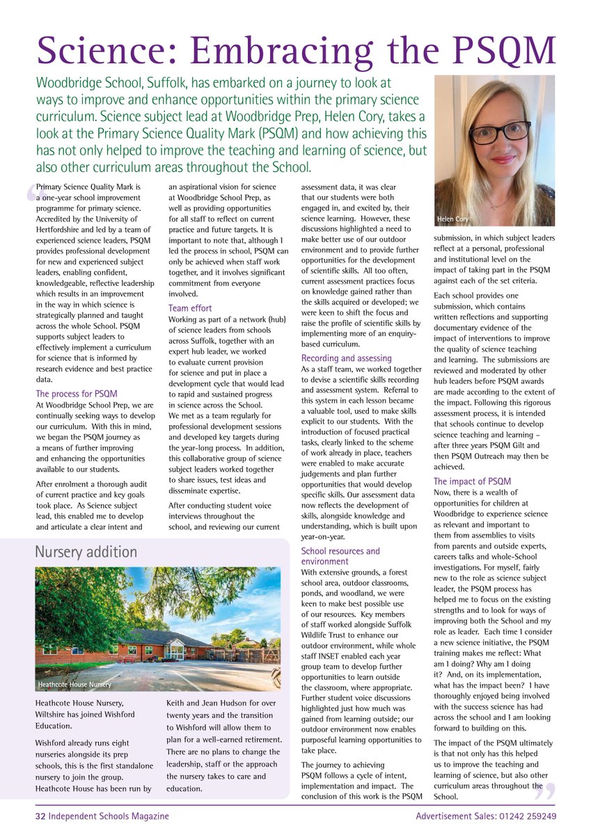 Have you seen the article in Independent Schools Magazine from @woodbridgesch subject leader? It showcases the impact that #PSQM has on 600 primary schools a year. R24 spring is open for registrations express your interest now! tinyurl.com/3bumkzz5 #PrimaryHeads #STEMEducation