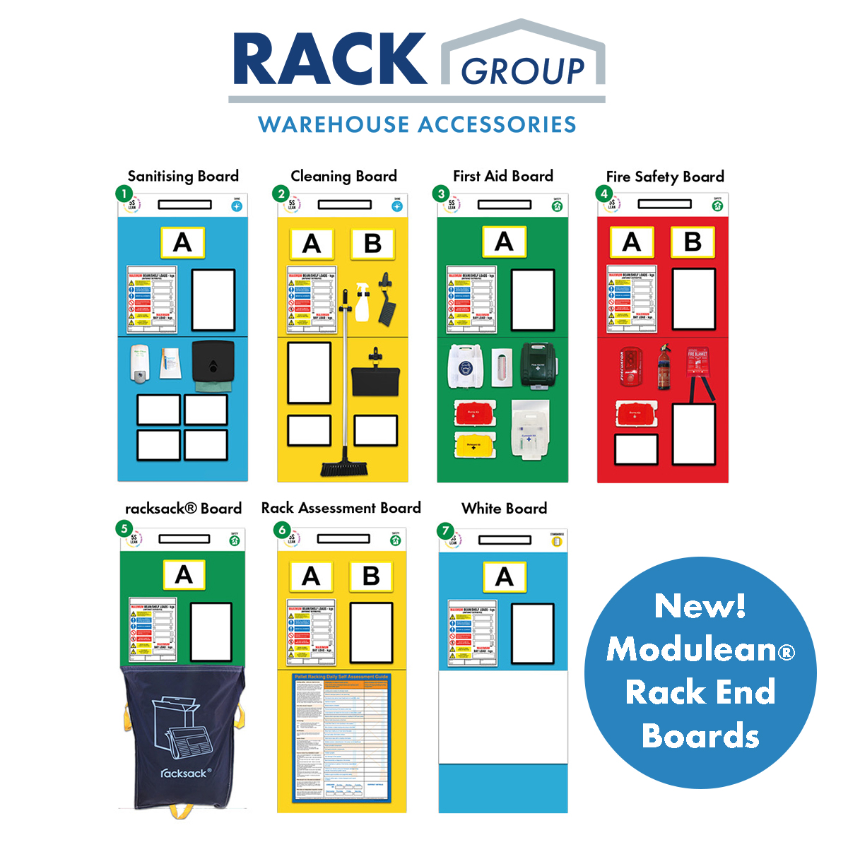 Upgrade your end of racking aisles with Rack End Boards! 

Choose from:
🧼 Sanitising Board
🧹 Cleaning Board
💊 First Aid Board
🧯 Fire Safety Board
🗑️ Racksack® Board
📋 Rack Assessment Board
🖊️White Board

Download the tech sheet 🤓 loom.ly/lMZHPx4