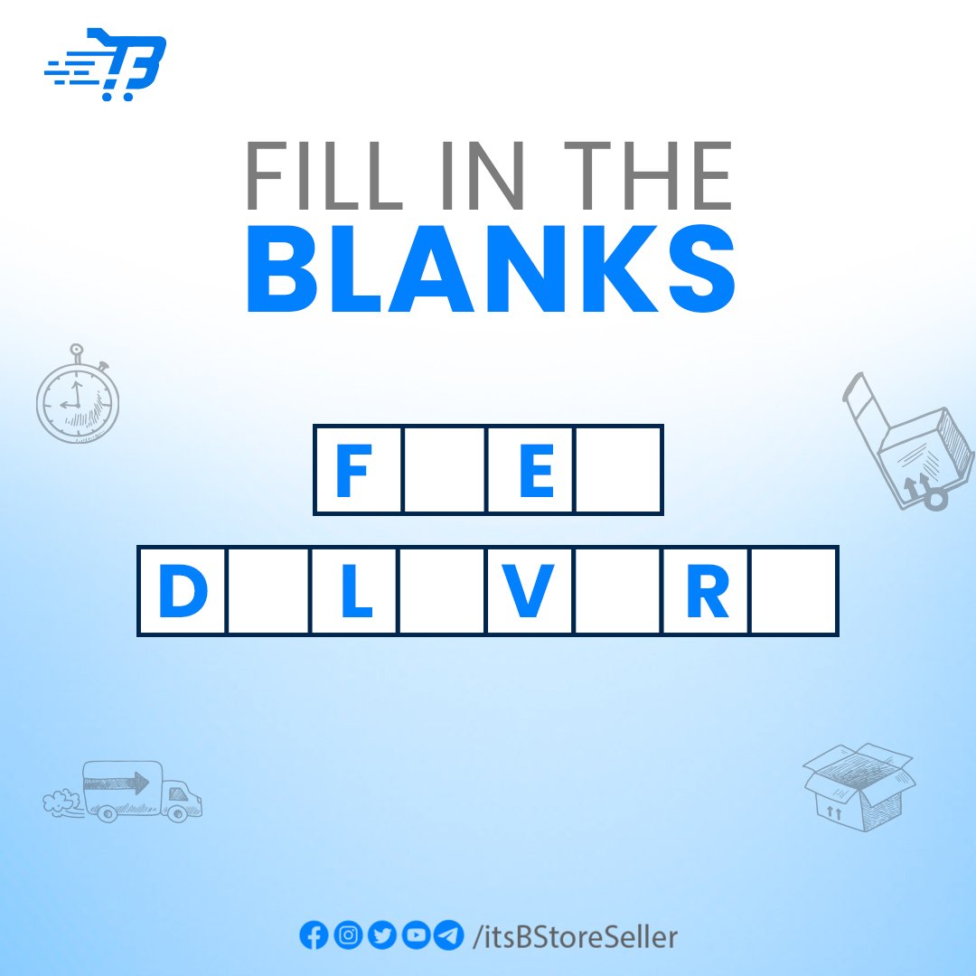 Unlock convenience with just a little wordplay!
Can you fill in the blanks? 🤔

#Bstore #PuzzleFun #FillInTheBlanks #WordPlayChallenge #BrainTeaser #GuessThePhrase #FillInTheBlanks #PuzzleFun #FreeDelivery #WordGame #ChallengeAccepted #MindTwister #CaptionThis