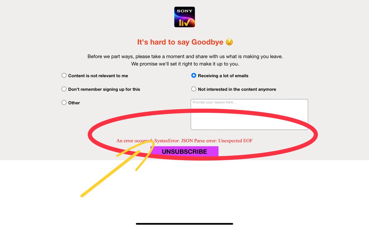 abc_kbc_bbc's tweet photo. Need help deleting my account, @SonyLIV @SonyLIVHelps! Tired of your incessant spamming. Neither want to nor need to renew the subscription. 

Tried multiple times to get the OTP to delete the account, but it’s just not being delivered. (OTP for login is delivered immediately)😑 https://t.co/YHlLKyje7y