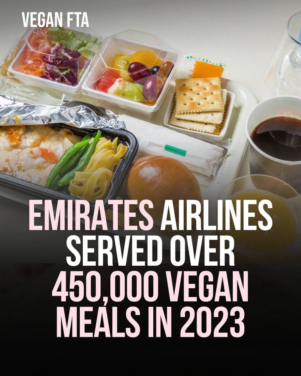 In 2023, Emirates Airlines had more than 300 vegan recipes in rotation across 140 destinations, and served more than 450,000 plant-based meals onboard, an increase from 280,000 in 2022. 🙏🌱

👉 Read more: veganfta.com/2024/01/18/emi…

#vegan #veganfood #emirates #flying #plantbased