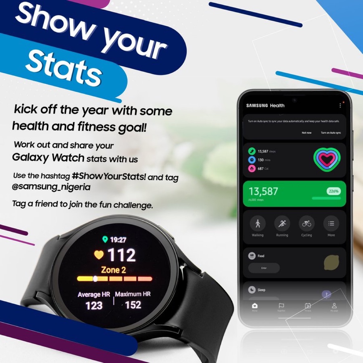 Use your Galaxy device to monitor your fitness progress and share it with us. Use #MySamsungGalaxyStats and you could win some amazing prizes from @SamsungNigeria