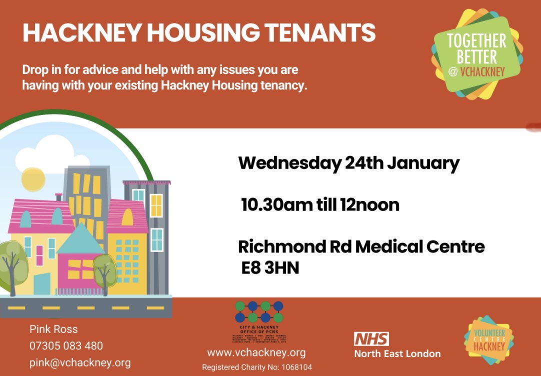 Are you a Hackney Housing tenant❓ Are you having any difficulties with your tenancy❓ Join us at the Practice on Wednesday 24th January between 10.30am - 12.00noon to get advice and support for any issues you may be having. 🏠 No appointment required! @hackneycouncil