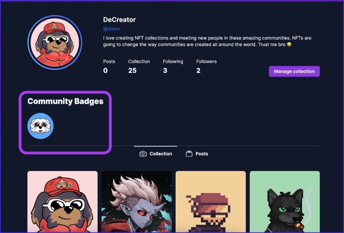 Gm #NFT collectors we have now adding "Community Badges" to your profile on Jeipeg.

Now you can show people which communities you belong to without them having to scroll through your whole collection.
