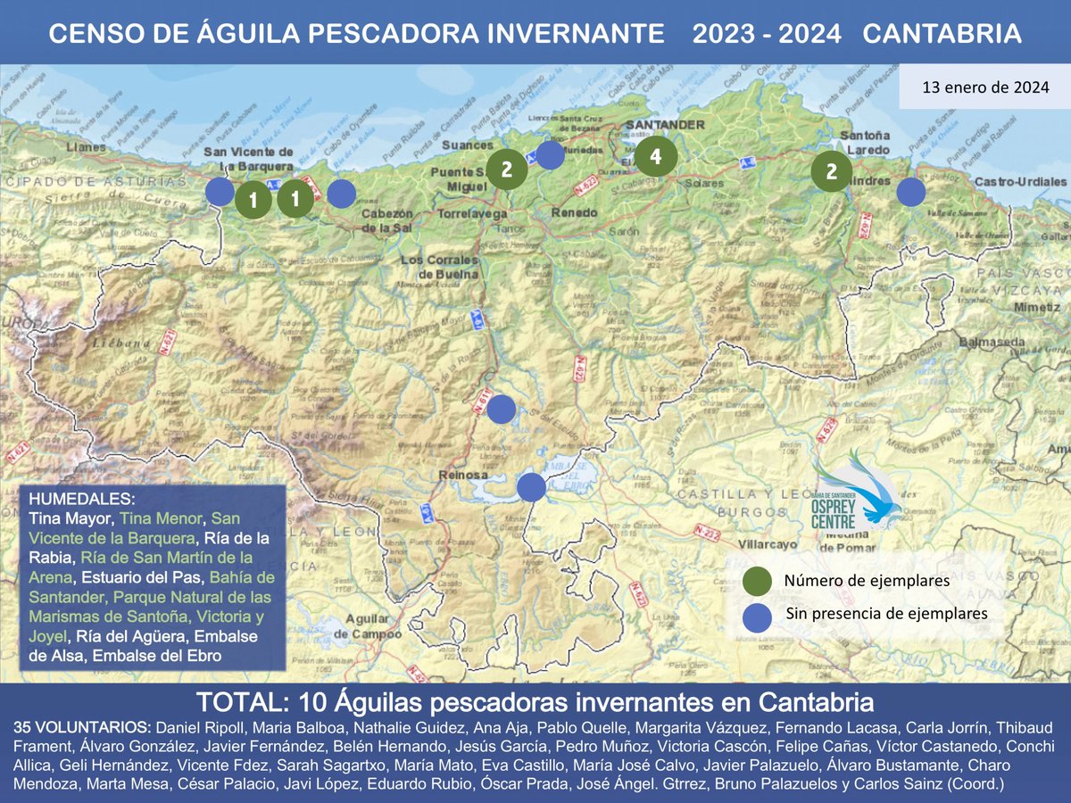 Muy contentos de ver la evolución de la población y distribución de águila pescadora en Cantabria. Orgullosos de haber podido poner nuestro granito de arena (posaderos en este caso)  junto con otras entidades y proyectos amigos
bahiasantander.es/2024/01/15/10-…