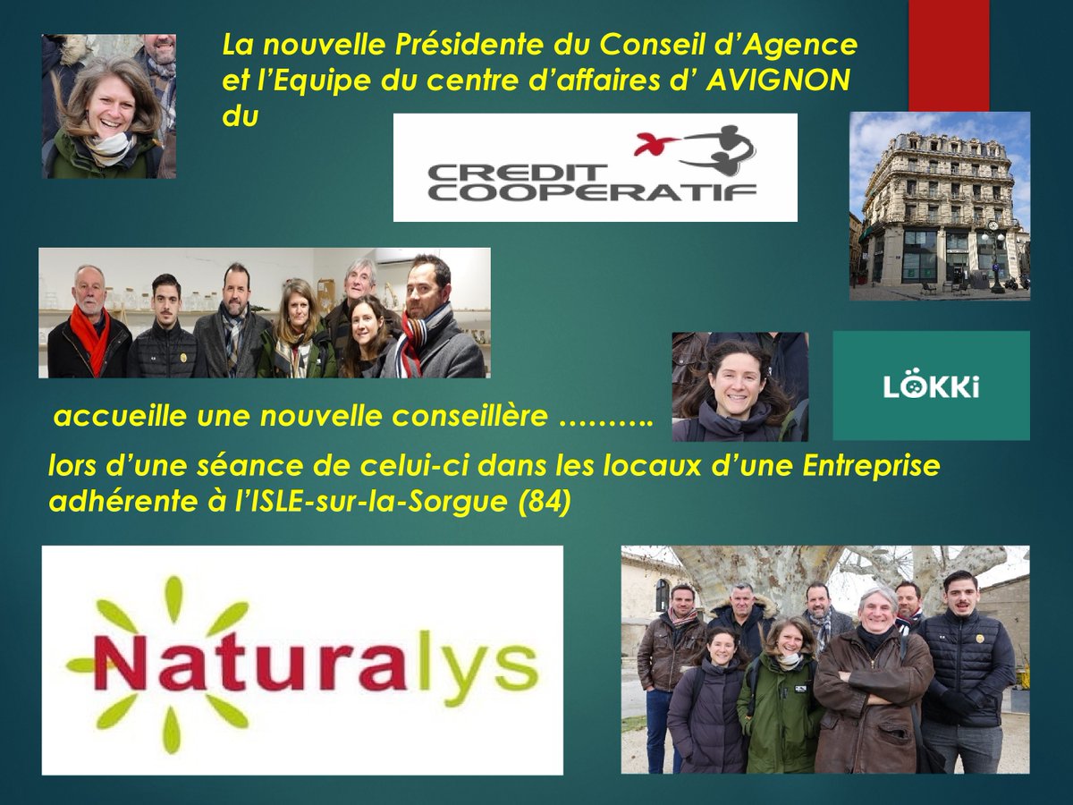 le Conseil d'Agence d'Avignon du CREDIT COOPERATIF ..agences.credit-cooperatif.coop/banque/agences… une nouvelle Présidente, un nouveau membre  et présent sur le terrain auprès des entreprises innovantes  lokki-kombucha.fr  naturalys.fr  à <a href="/credit_coop_/">Crédit Coopératif</a> <a href="/jsaddierESS/">Jerome Saddier</a> <a href="/stefsalord/">stephane salord</a>