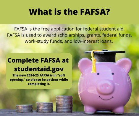 FAFSA is now open for Seniors! Make sure you apply with the federal government to see if you get assistance with post secondary education