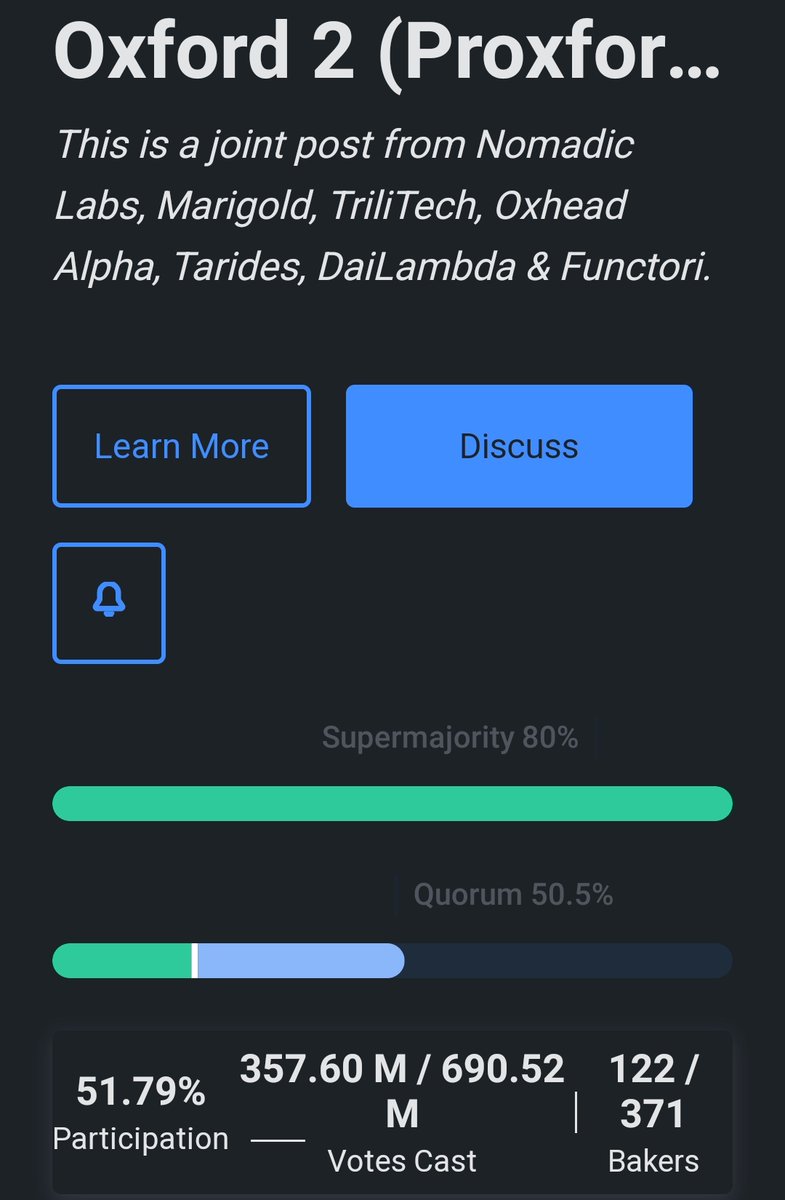 TezosItalia's tweet photo. Quorum raggiunto!!! #Oxford2 sarà il prossimo aggiornamento del protocollo della blockchain #Tezos  in continua evoluzione! Si ringraziano tutti i panettieri che hanno partecipato e che parteciperanno alla votazione. @tezos #BlockchainEvolved https://t.co/r8E17CnP0W