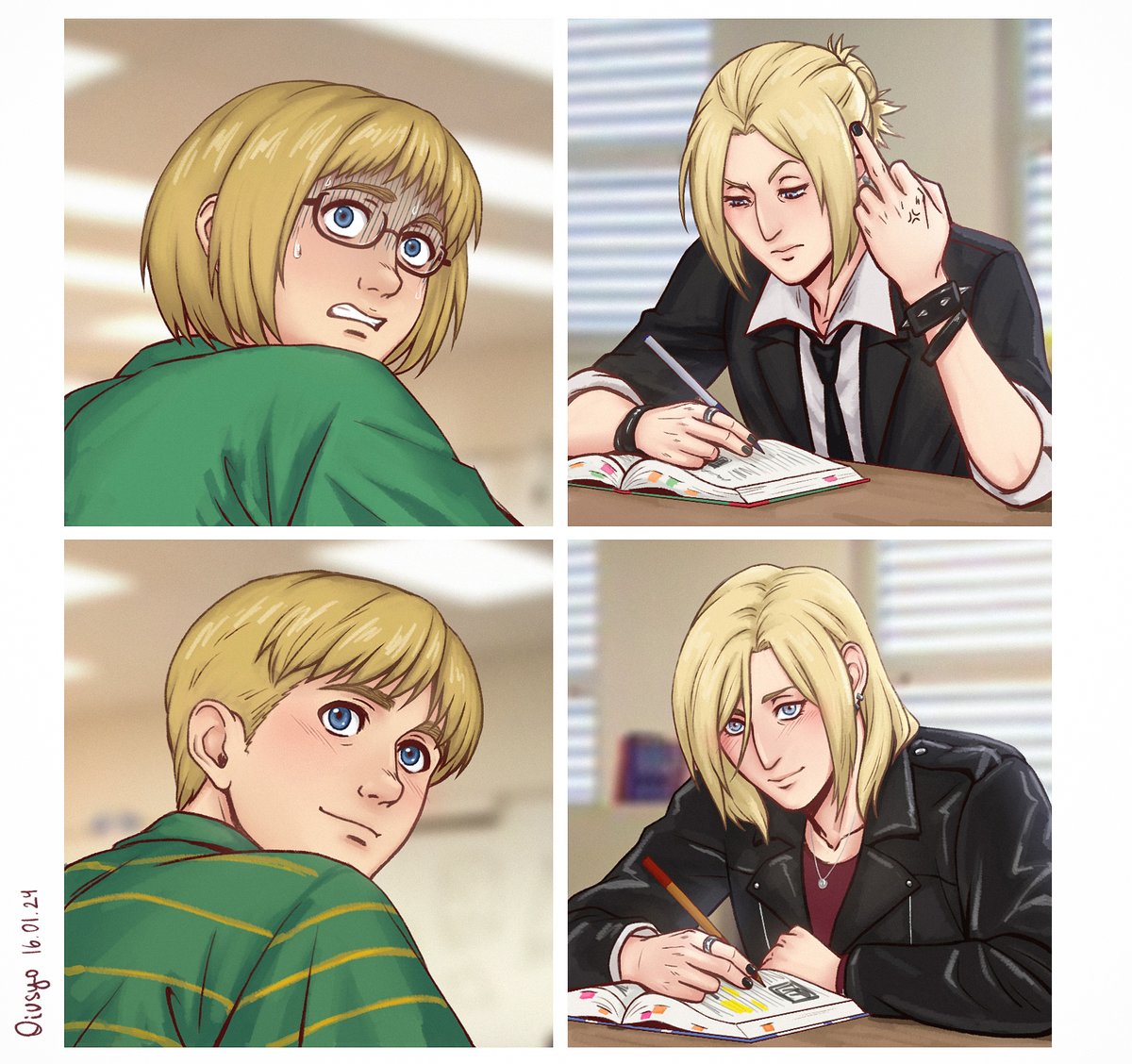 AruAni in School Castes AU!
Their dynamics in this AU is so much fun to draw 🤭
Planned to finish this for #AruaniWeek2024 but failed (':