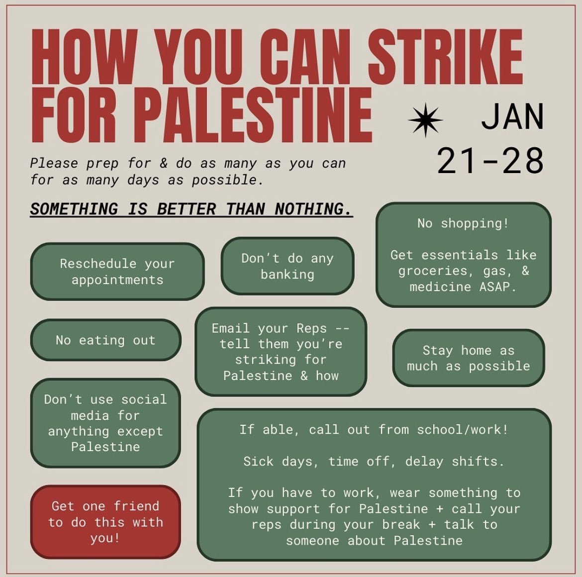 YallaYasmeen's tweet photo. Nobody is asking you to strike perfectly. Do what you can. Something is better than nothing 🇵🇸 https://t.co/LVYNLH8IUR