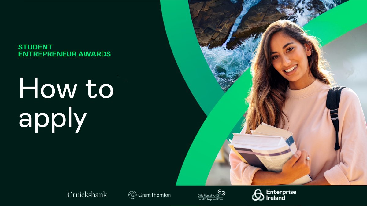 Stage 1 of the @Entirl #StudentEntrepreneur Awards is now open for applications! To enter, you must submit a 2-min video that showcases your business idea, highlighting its commercial & export potential. Learn how to enter at studententrepreneurawards.com Closing Date: March 15th 2024