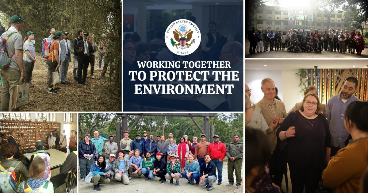 usembassydhaka's tweet image. 🌿Green Diplomacy! 

The United States has a longstanding commitment to environmental conservation, valuing the preservation of natural resources for future generations. Thrilled to host University of New Hampshire graduate students and faculty on a Forest Service study tour to…