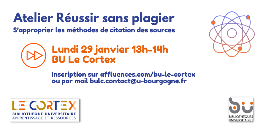 bibliothequesub's tweet photo. Apprenez à citer toutes vos sources sans erreur avec le prochain atelier Réussir sans plagier de la #BULeCortex 😉
📅 lundi 29 janvier à 13h en salle Phosphore
Inscription via @Affluences_App 👉 https://t.co/pNXL1ODMsB
#FormationsBUuB https://t.co/9iy918FCPQ