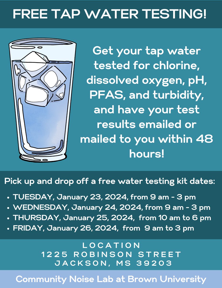 Our water testing schedule this week in Greater Jackson, Mississippi.