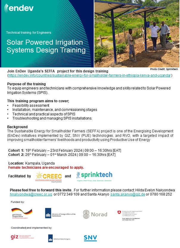 sprinktech's tweet photo. 0ur popular Solar Powered Irrigation Systems(SPIS) Trainings are Back Now👇!kindly apply.#CREEC #Sprinktech https://t.co/QRvVXJR8hF