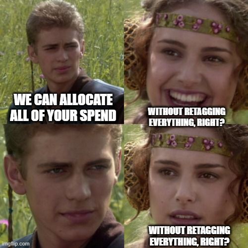 CloudZeroInc's tweet image. Cost allocation tags can be quite a headache, especially when working at scale or merging with teams that have different tagging systems.
(Hint, there's a better way to allocate cloud spend)
#CloudCosts #DevOpsHumor