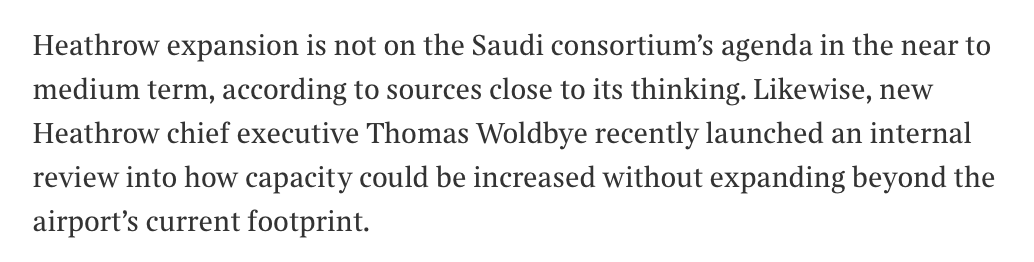 NoR3Coalition's tweet photo. Key paragraph on the third runway. According to this piece, the third runway could be some way off https://t.co/YREKTK8E8f