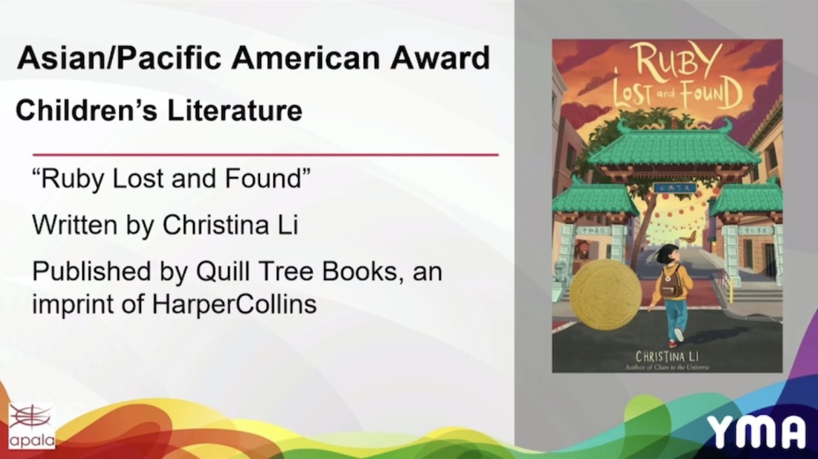 !!!!! thank you, THANK YOU @ala_apala for recognizing RUBY LOST AND FOUND for the Children’s Literature Award! @ALALibrary @QuillTreeBooks #ALAYMA