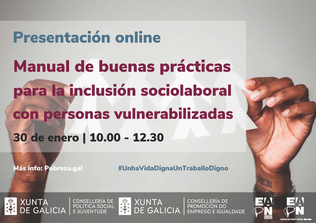 EAPNGalicia's tweet photo. INCLUSIÓN SOCIOLABORAL | Seminario que organizamos en colaboración con @EAPNes, de interés para cualquier organización social que lleve a cabo programas de inclusión sociolaboral: 

https://t.co/ridYF1AHDE

#EmpregoDigno #UnhaVidaDignaUnTraballoDigno #Empleo #Inclusion https://t.co/sROjOIAtbQ